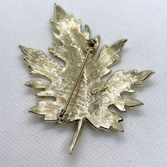 Vintage Emmons Signed Textured Leaf Gold Tone Pin Brooch Fall Autumn Nature - Picture 2 of 7